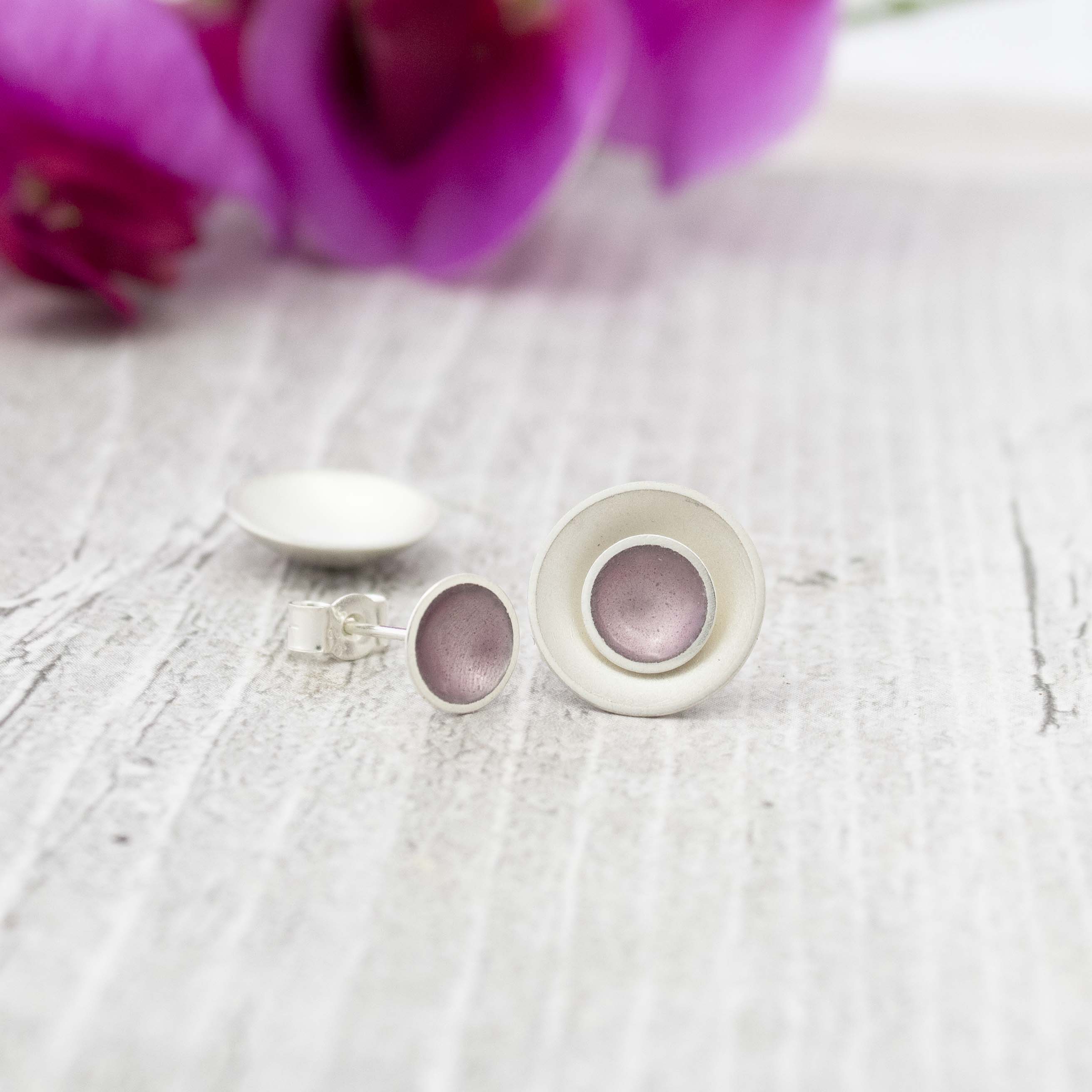Halo Two-in-One Silver and Enamel Stud Earrings - Large