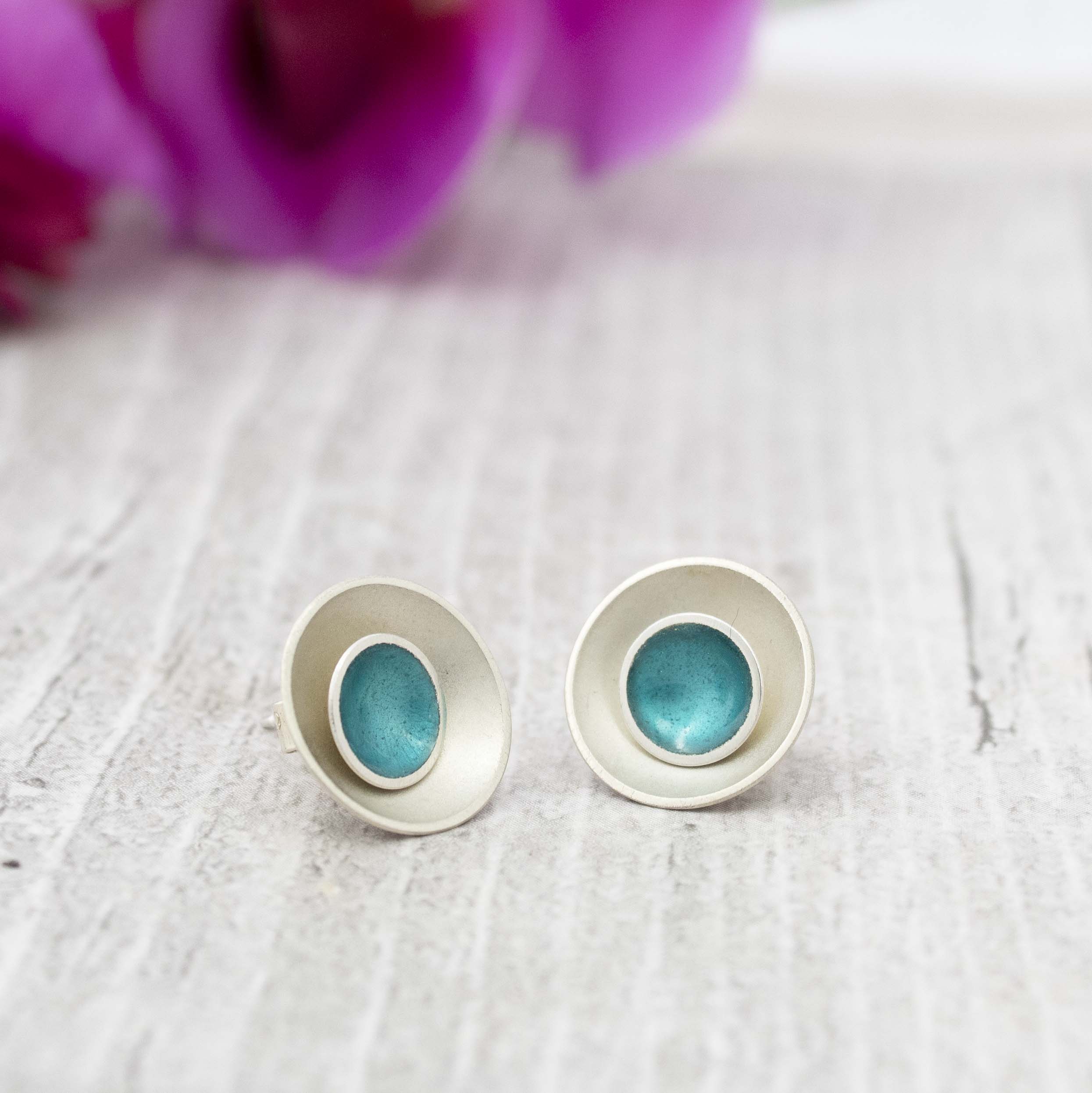 Halo Two-in-One Silver and Enamel Stud Earrings - Large