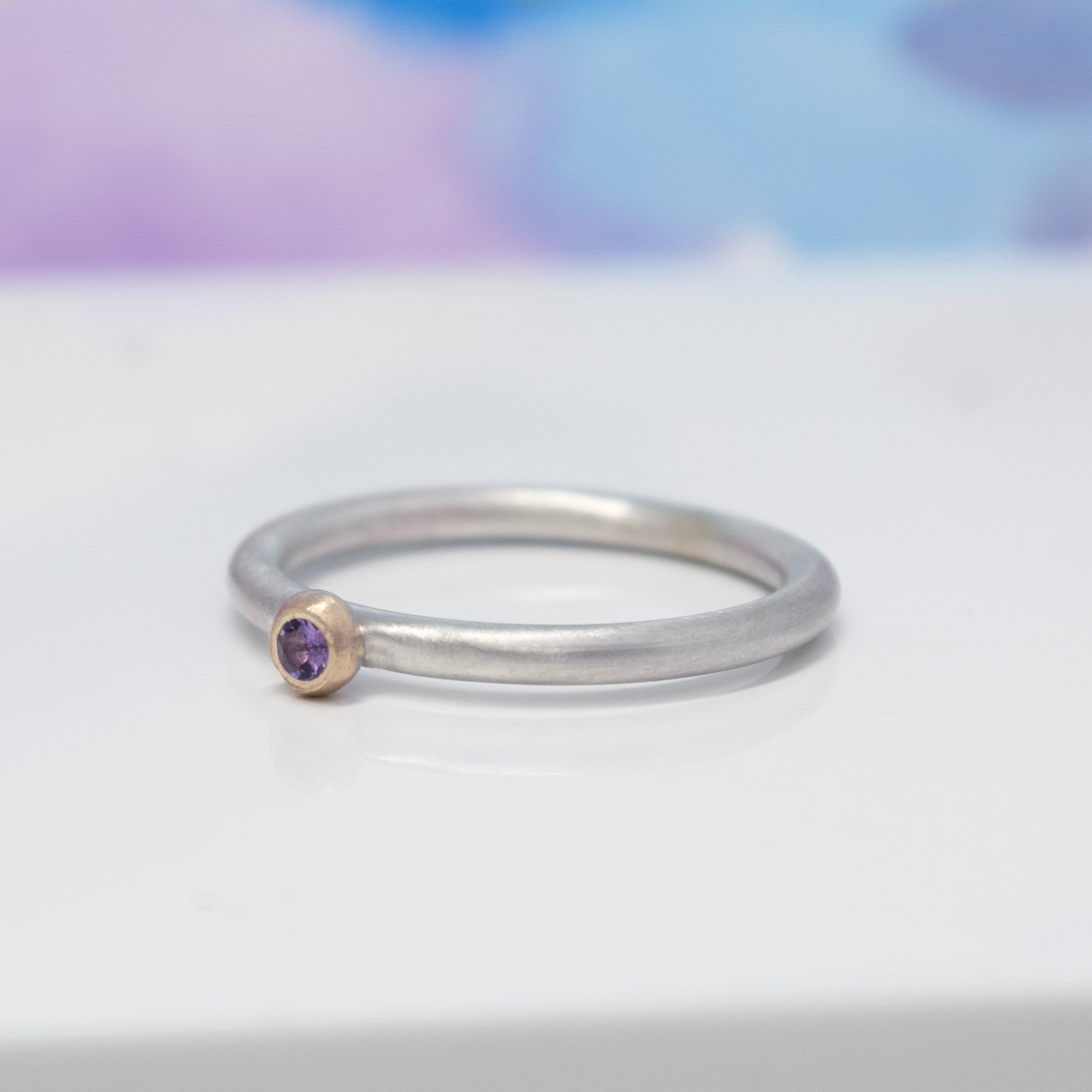 Silver Stacking Rings with 9ct Gold Dot and Gemstone