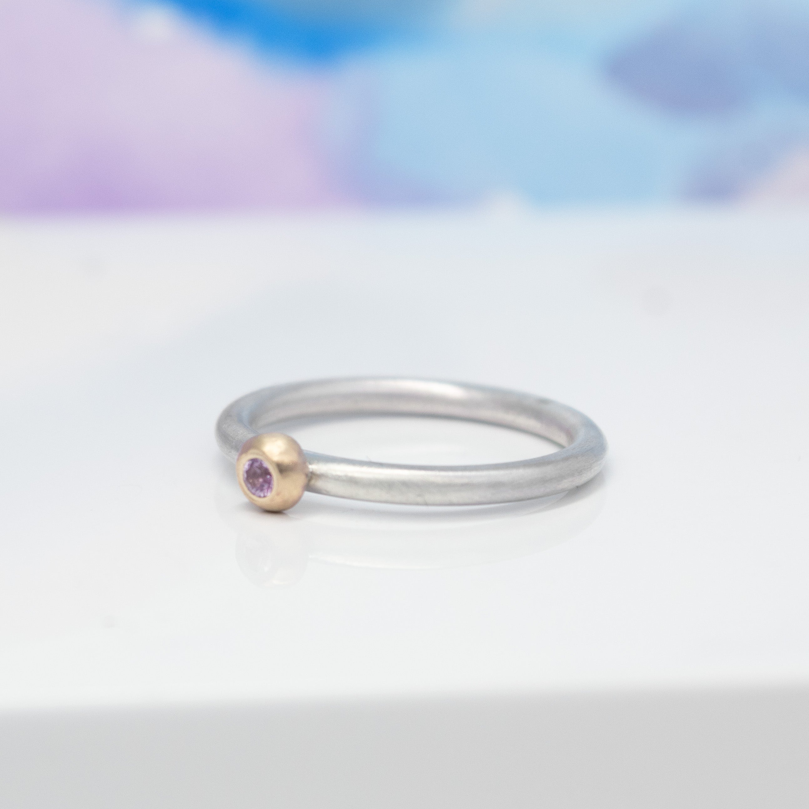 Silver Stacking Rings with 9ct Gold Dot and Gemstone