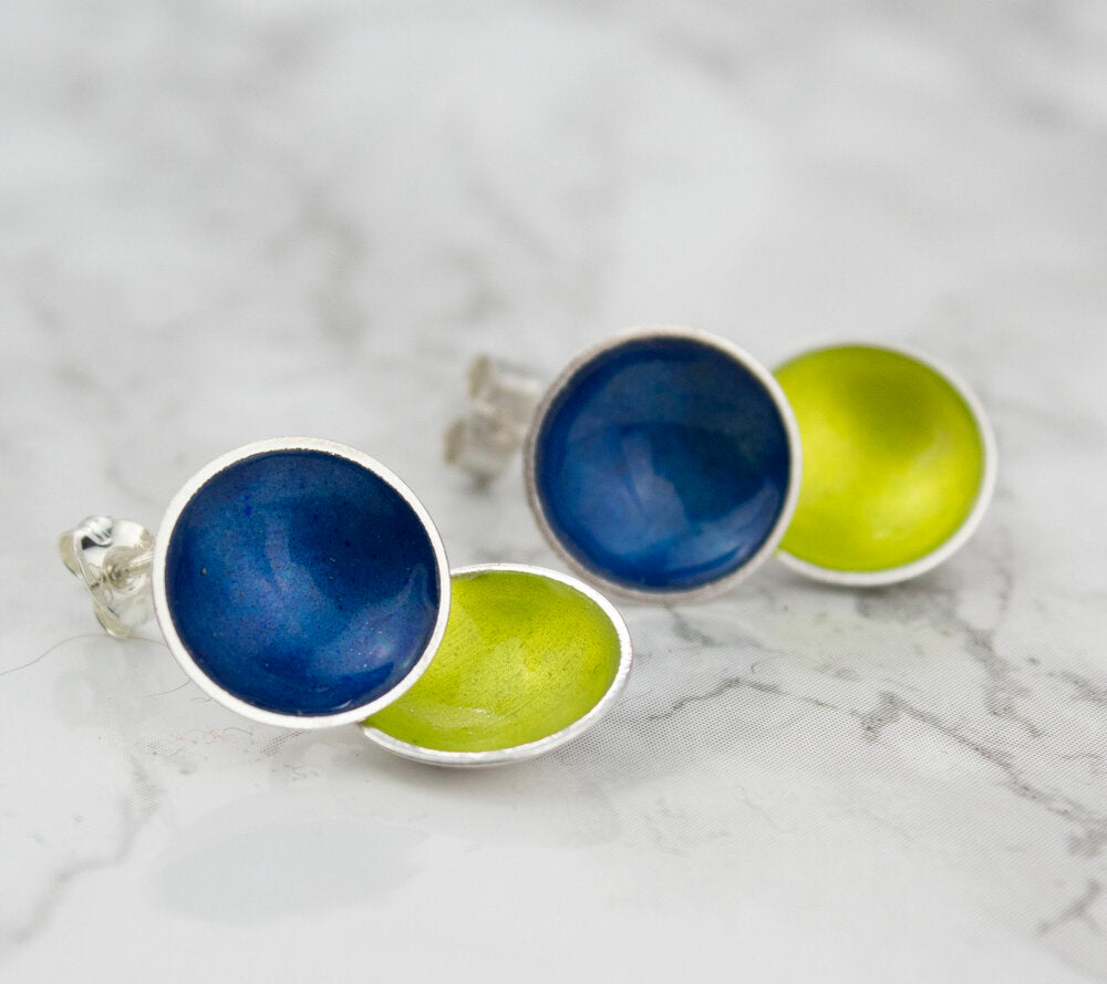 Halo Silver and Enamel Double Drop Earrings (multiple colour options)