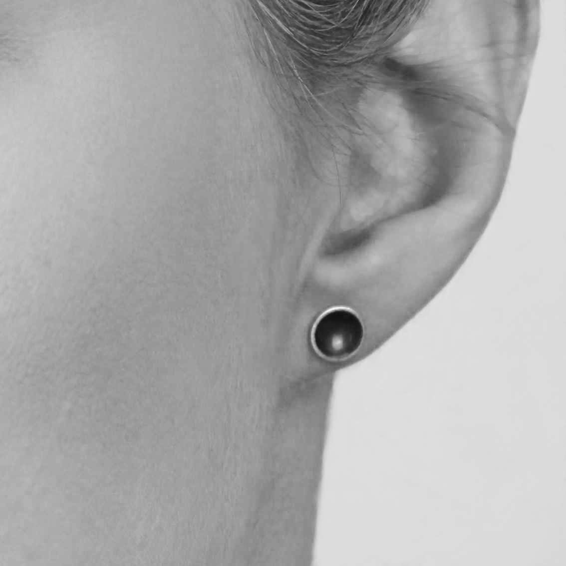 Halo Midi Oxidised Silver Stud Earrings
