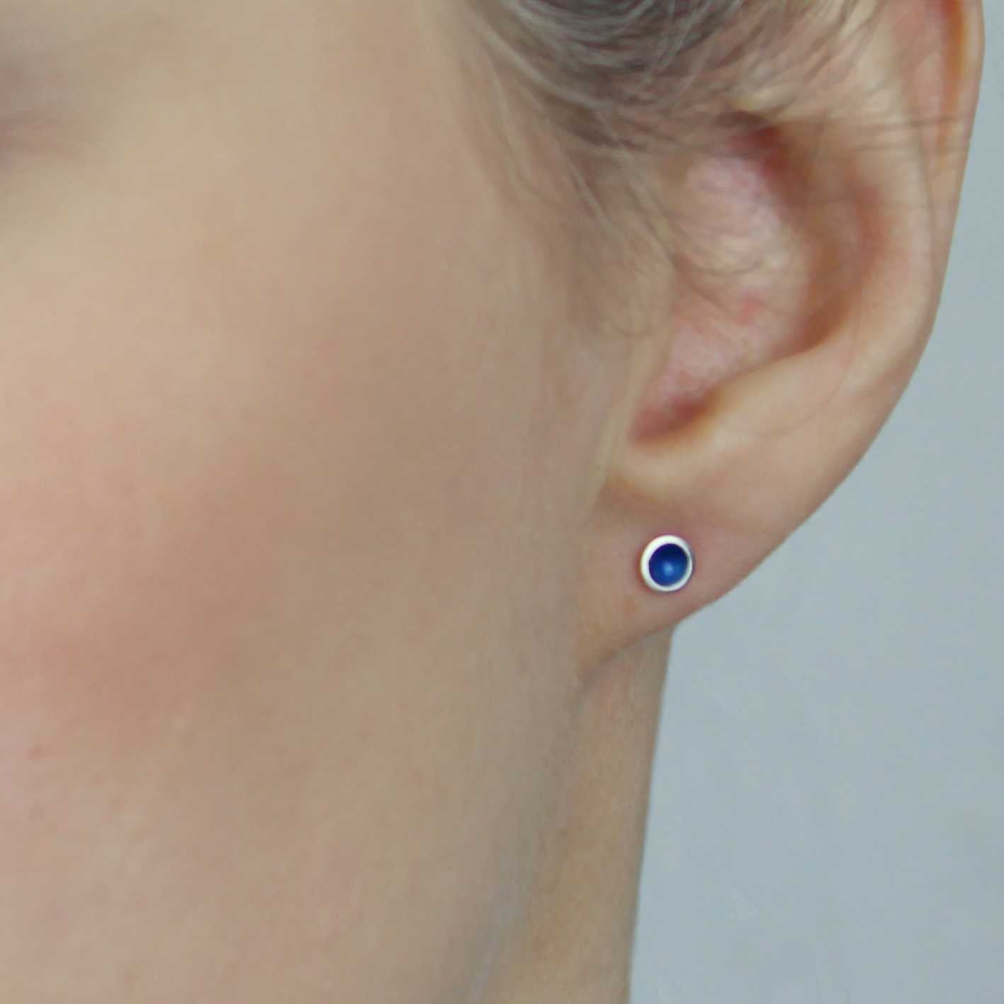 Halo Small Silver and Enamel Stud Earring - Kingfisher