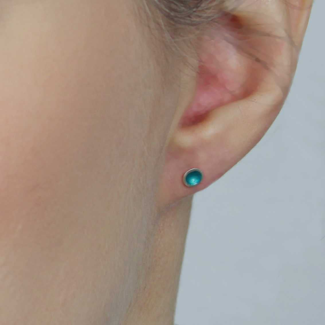 Halo Small Silver and Enamel Stud Earring - Teal