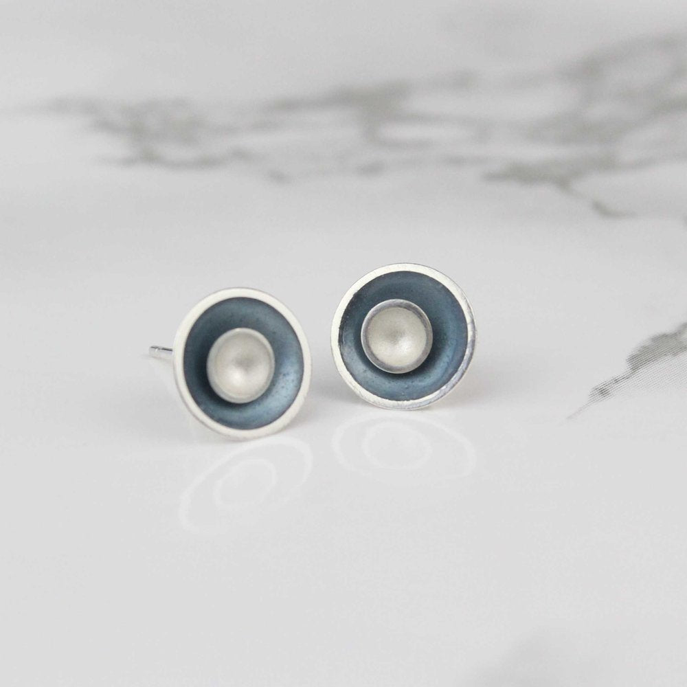 Small Halo Two-in-One Silver Stud Earrings
