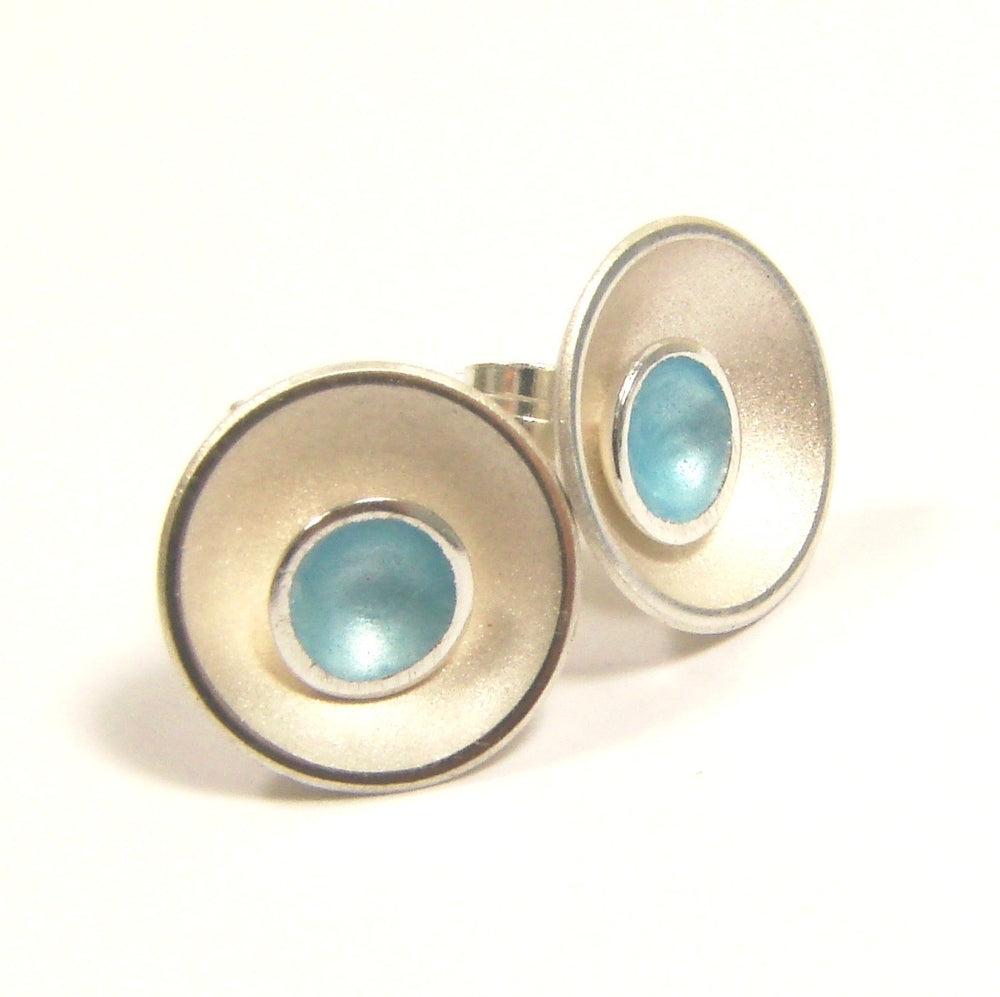 Small Halo Two-in-One Silver and Enamel Stud Earrings