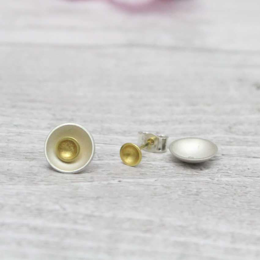 Small Halo Two-in-One Stud Earrings - Silver with Gold Plating
