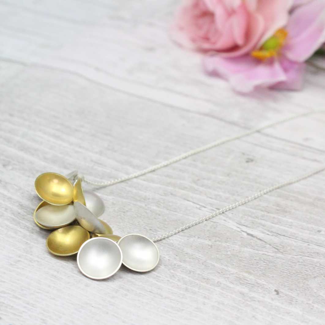 Halo Silver and Gold Cluster Detail Necklace