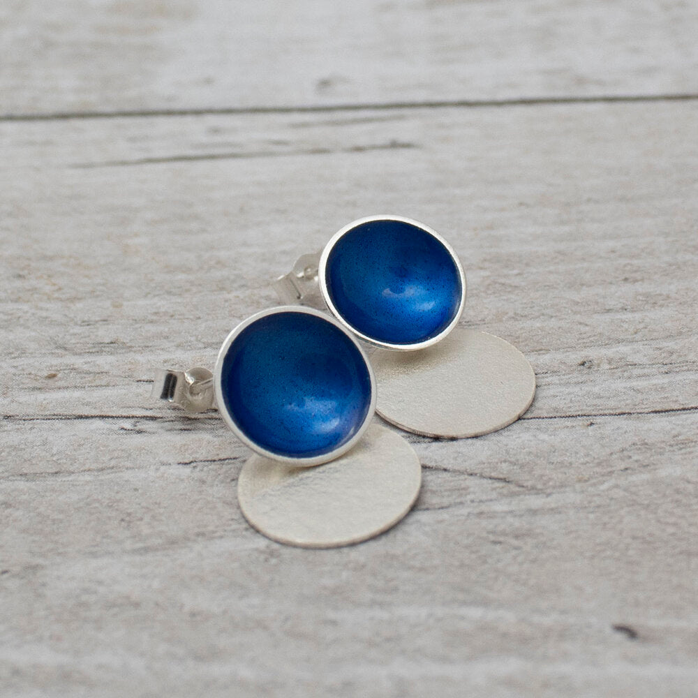 Halo Enamel Studs with Textured Silver Drop Detail - Medium