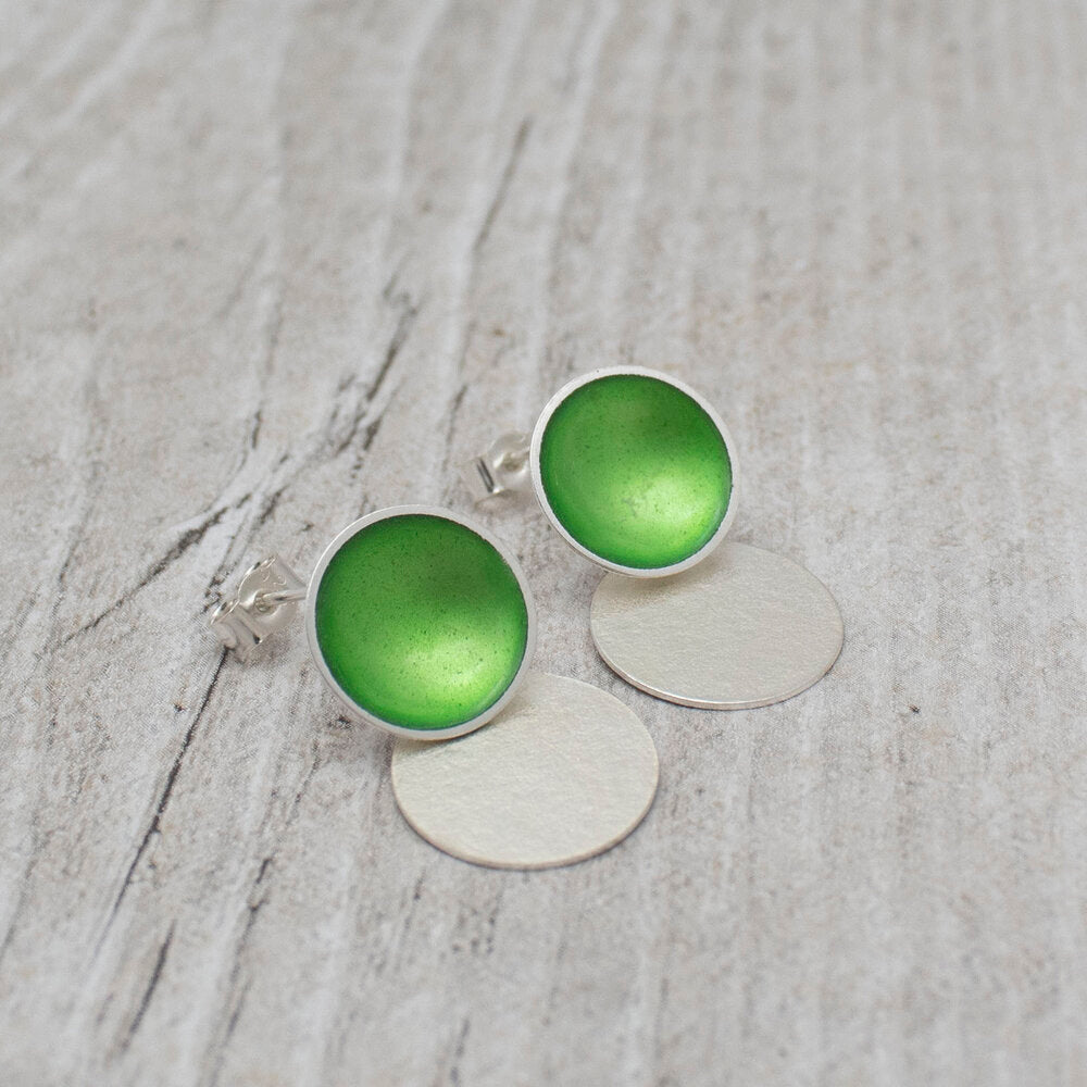 Halo Enamel Studs with Textured Silver Drop Detail - Medium