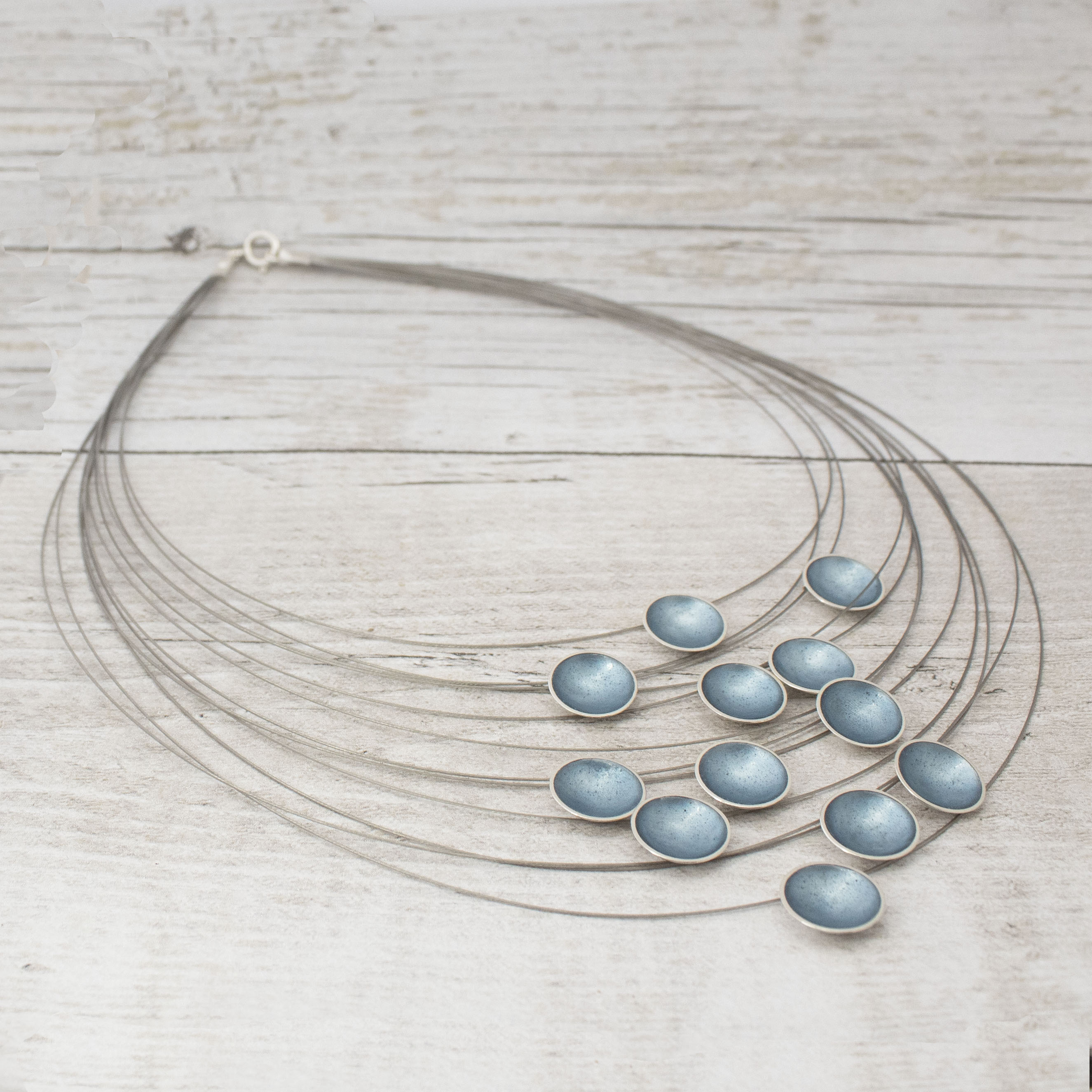 Halo Silver and Enamel Multi Strand Necklace
