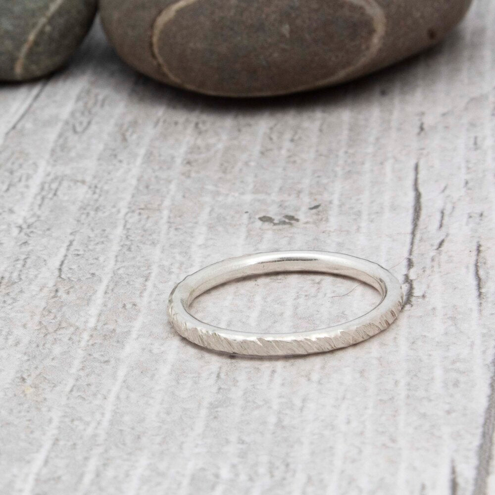 Textured stacking silver band rings